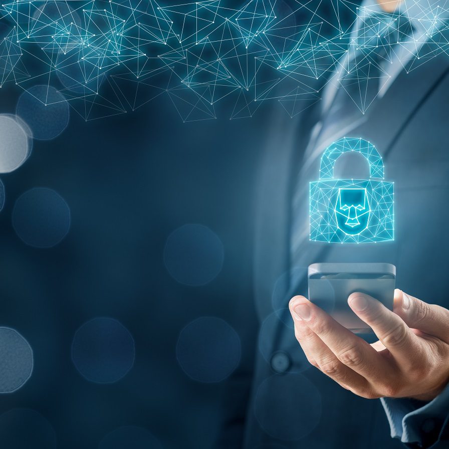 Smartphone,Face,Detection,And,Identification,(id),Concept.,Polygons,Padlock,With